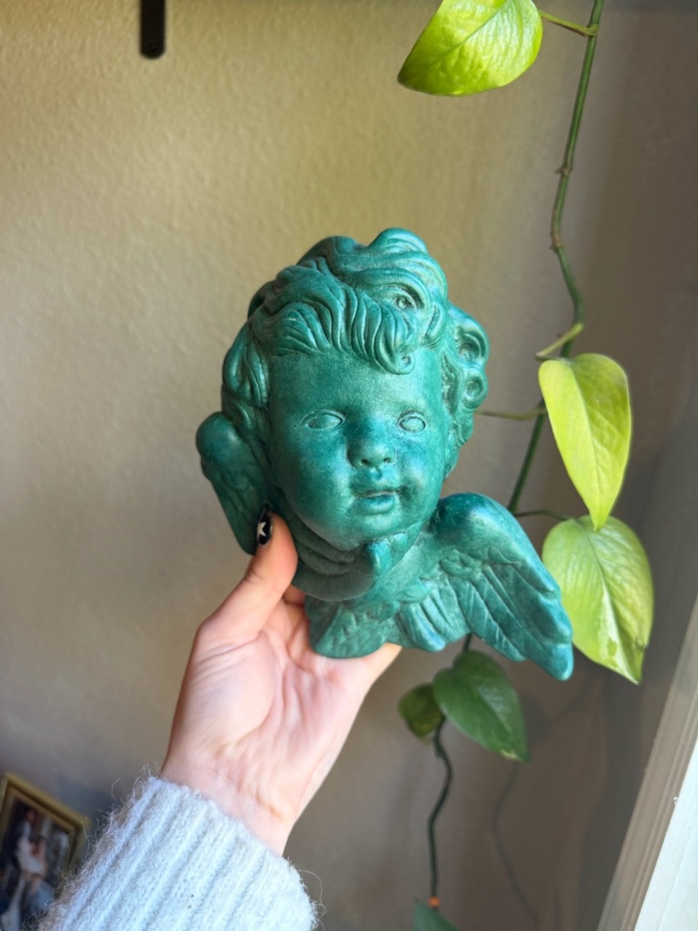 Green Cherub Wall Accent Plaque